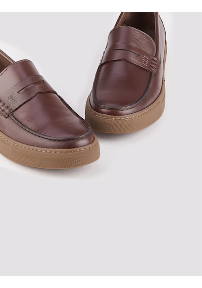 Cabani Valanga Erkek Hakiki Deri Kışlık Kahverengi Loafer Ayakkabı