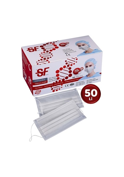 E 3 Katlı Filtreli Burun Telli Cerrahi Maske 50 Li Paket Full Ultrasonik