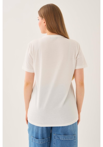 Alexandergardi Oversize Geniş Kalıp Bisiklet Yaka Baskılı T-shirt Beyaz