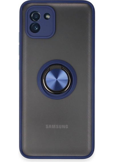 Samsung Galaxy A03 Kılıf Montreal Yüzüklü Silikon Kapak - Lacivert