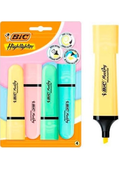 Bic Marking Flat Hıghlıghter 4'lü Blister Pastel Renkler Fosforlu Kalem Seti 517953 Çok Renkli