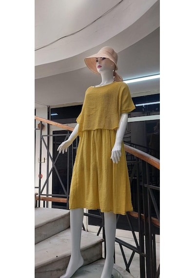Eren Style İtalyan Müslin Keteni Üstü File Bluzlu Astarlı Tek Parça Elbise Hardal Sarısı Hardal Eren Style İtalyan Müslin Keteni Üstü File Bluzlu Astarlı Tek Parça Elbise Hardal Sarısı Hardal
