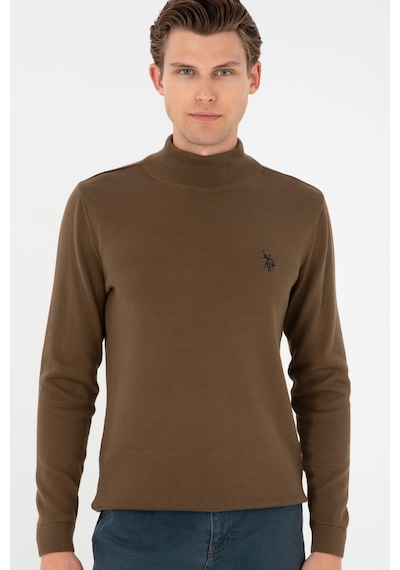 U.S. Polo Assn. Erkek Slim Fit Yarım Boğazlı Haki Basic Kazak 50293499-VR027
