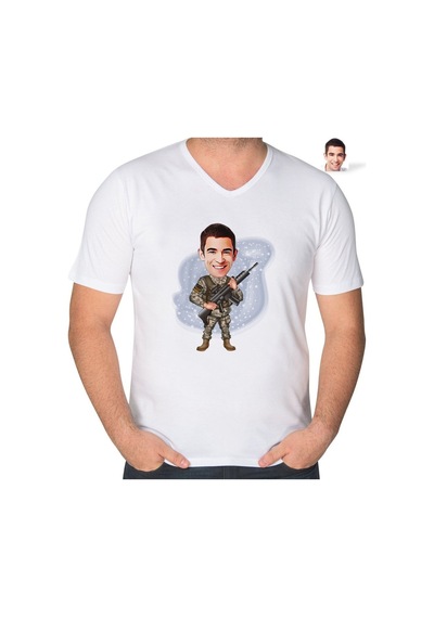 Abluka Online Kişiye Özel Uzman Jandarma Karikatürlü V Yaka Tişört-1