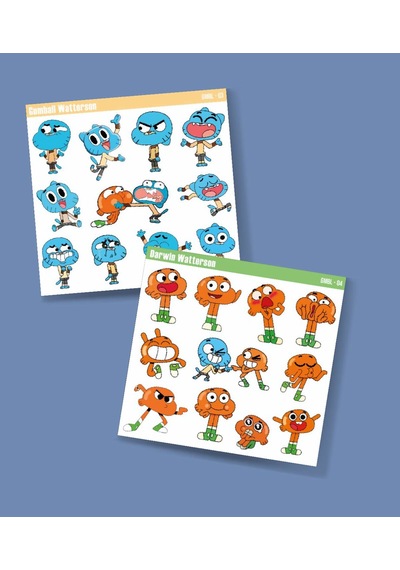 Watterson Darwin-gumball-çizgifilm Sticker Set 2li Parlak Kağıt- Çizgi Dizi Etiket Süsleme Beyaz
