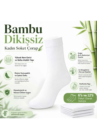 Elitse Kadın Bambu Uzun Çorap 6 Lı Paket, Dikişsiz Burunlu Yumuşak Dokulu Siyah Beyaz Gri Siyah 6 Lı