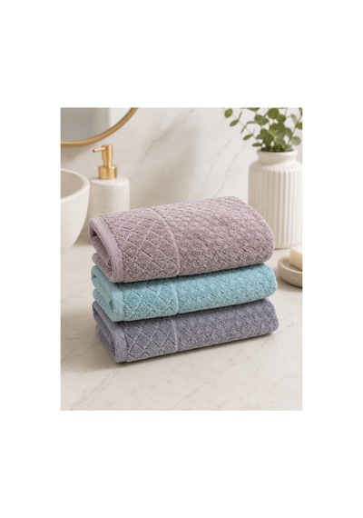 Gonca Kristal Desenli Renkli Havlu 50x90 Cm 3'lü Set %100 Pamuk - Lilac Coast Çok Renkli