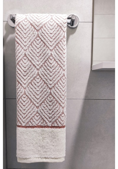 Geometrik Desenli Zemini Renkli Bambu El Havlusu - 50x90 Cm - Kiremit Kiremit