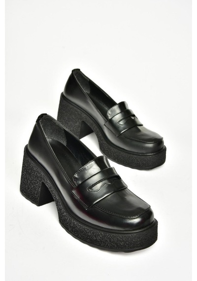 Fox Shoes T996152008 Siyah Rugan Kalın Topuklu Kadın Ayakkabı Siyah