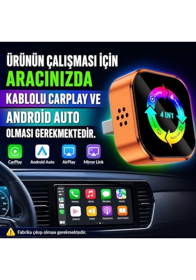 4-in-1 Kablosuz Araç Ekran Yanstıcı Ve Carplay Ve Android Auto Adaptörü Kablosuz Dönüştürücü İos-android
