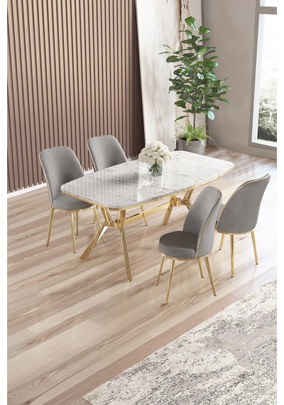 Canisa Lena Serisi 90x160 Lak Panel Beyaz Mermer Desen Gold Kaplama Ayaklı Masa Takımı Ve 4 Gri Sandalye Beyaz Mermer Desen Masa,gri Sandalye Canisa Lena Serisi 90x160 Lak Panel Beyaz Mermer Desen Gold Kaplama Ayaklı Masa Takımı Ve 4 Gri Sandalye Beyaz Mermer Desen Masa,gri Sandalye