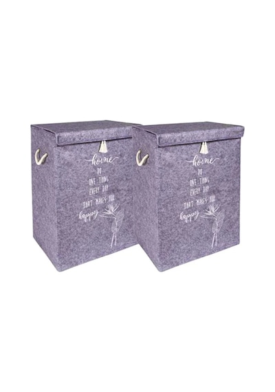 2 Adet Keçe Kapaklı Mega Kutu Organizer -çamaşır Sepeti-çok Amaçlı Kullanım 41x30x55 Cm Gri-beyaz