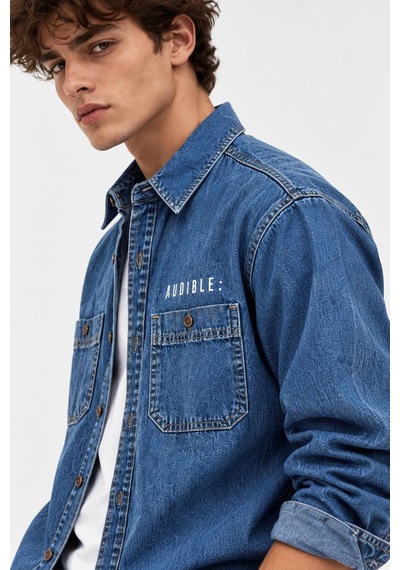 Little Cup Jeans Co Orta Mavi Premium Çift Cep 90lar Erkek Denim Kot Gömlek Açık Mavi