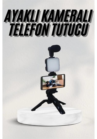 Mey İthalat Telefon Tutucu Led Işıklı Kumandalı Mikrofon Telefon Vlog Video Kayıt