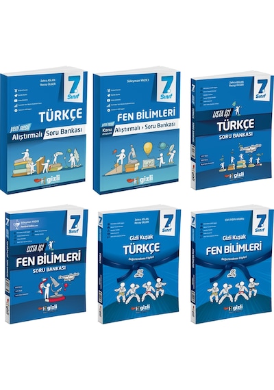 Gizli 2025 7. Sınıf Türkçe + Fen Bilimleri Alıştırmalı + Usta İşi Soru + Gizli Kuşak Seti 6 Kitap Güncel Müfredat