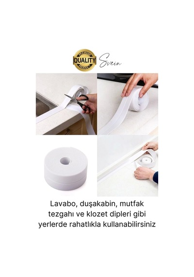 Ekstra Kalın 3.35 Mt Banyo Küvet Duşakabin Mutfak Tezgah Lavabo Su Sızdırmaz Kenar Bandı Beyaz Bant