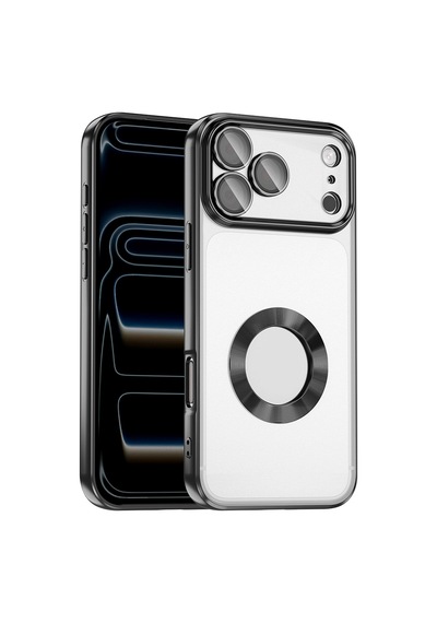 Zore Apple iPhone Uyumlu 17 Pro Kılıf Kamera Korumalı Logo Gösteren Zore Omega Kapak - Siyah