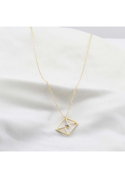 Pırlanta Taş Zarf 0.02 Ct Gold Micron Kaplama Gümüş Kolye Gümüş