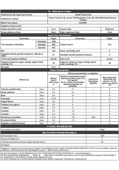 Vestel SC25001 Statik Kombi Tipi Buzdolabı