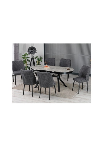 Mars Hazal Serisi, Lak Panel Masa Takımı 6 Sandalyeli 170x90 Cm Şık Yemek Grubu Gri Mars Hazal Serisi, Lak Panel Masa Takımı 6 Sandalyeli 170x90 Cm Şık Yemek Grubu Gri