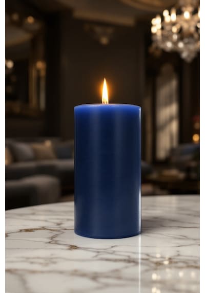 El İşçiliği Blok Kütük Silindir Mum Lacivert Renk 5 Cm X 20 Cm Lavanta Kokulu Lacivert