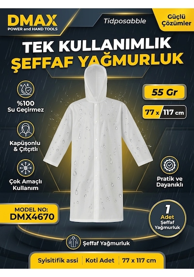 Dmax Tek Kullanımlık Şeffaf Yağmurluk