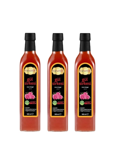 Gül Sirkesi 500 Ml X 3 Adet Doğal Fermantasyon İçilebilir Katkısız Cam Şişe