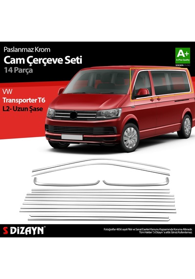 S-dizayn Vw Transporter T6 Uzun Şase Krom Cam Çerçeve Seti 2015-2025 Tek Sürgü