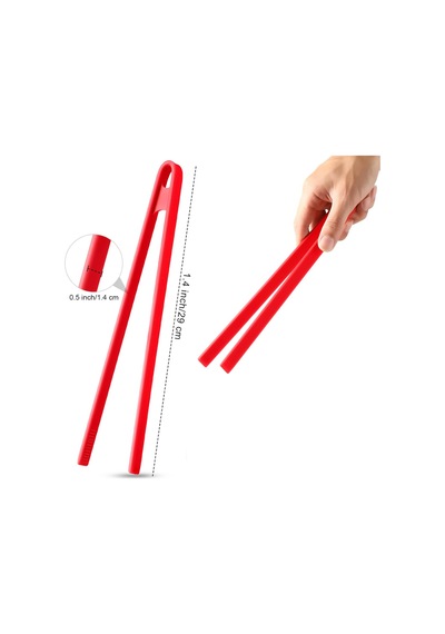 Silikon Kızartma Maşası Kırmızı 29 Cm - Izgara Maşası Isıya Dayanıklı Büyük Boy Komple Silikon Maşa