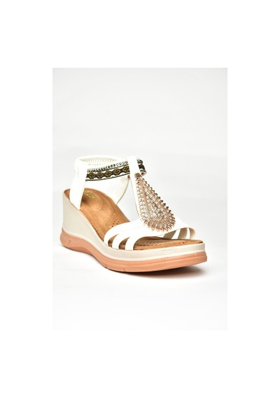 Fox Shoes U258916109 Beyaz Dolgu Tabanlı Kadın Sandalet Beyaz