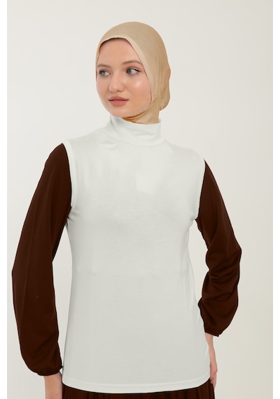 Sonbaharmoda Kadın Sıfır Kollu Yarım Balıkçı Yakalı Penye Likralı Body - Ekru Ekru