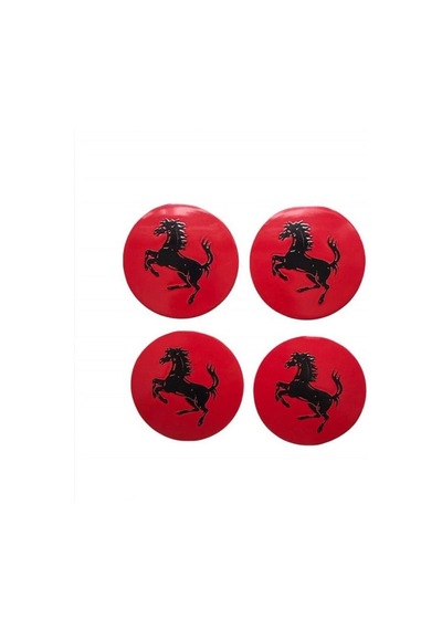 Ferrari Jant Göbeği Yapıştırma Sticker Kırmızı 59mm 4 Adet
