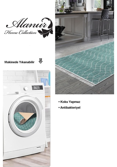 Dekoreko Kaymaz Taban Djt Mutfak Halısı Yıldız Deri Saçaklı Iskandinav F5084 Turkuaz