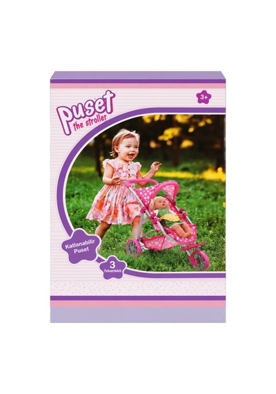 Ers 0663 Puantiye Desenli, 3 Tekerlekli Ve Tenteli Oyuncak Puset Çok Renkli