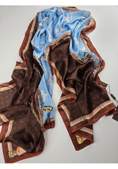 Miorel Scarfs Premium Kalite Lv Desen Vual İpek Şal Yeni Sezon Silk Scarfs Shawl Hijab Fular Bakır Kahverengi