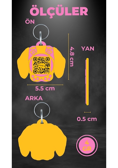 Petjoo 21.Danniel Sarı-Pembe Qr'lı Köpek Künyesi