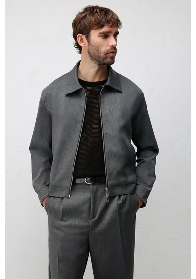 Antioch Relaxed Fit Fermuarlı Erkek Mont Gri