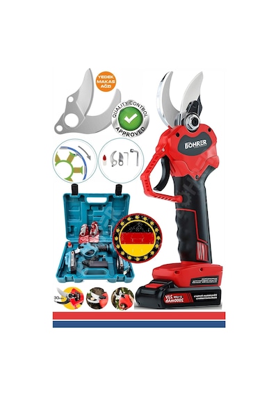 Böhrer BH-21S 600 W 21 V Çift Akülü Yüksek Karbonlu Çelik Kesme Şarjlı Dal Budama Makası