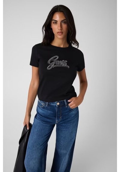 Guess Embro Regular Fit Kadın T-shirt W6bı21k6040 Siyah