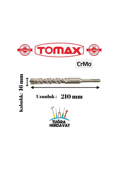 Tomax Sds Plus 16x210 Mm 4 Elmaslı Beton Ve Duvar Delme Matkap Ucu Crmo