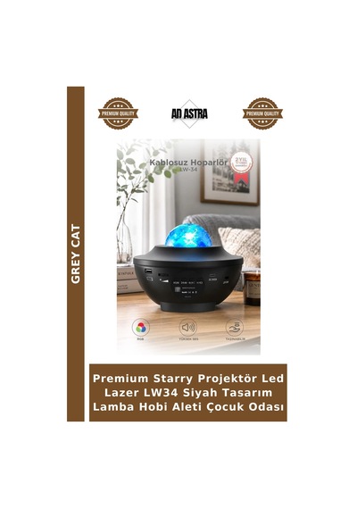 Premium Starry Projektör Led Lazer Lw34 Siyah Tasarım Lamba Hobi Aleti Çocuk Odası Çok Renkli