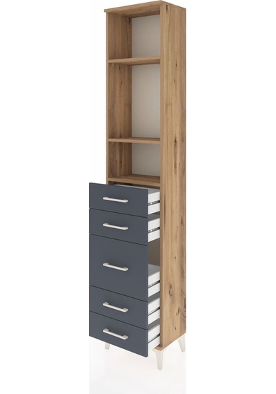 Arges Dolap 3 Raflı 5 Çekmeceli 44x30x221 Çam-antrasit Atlas Çam