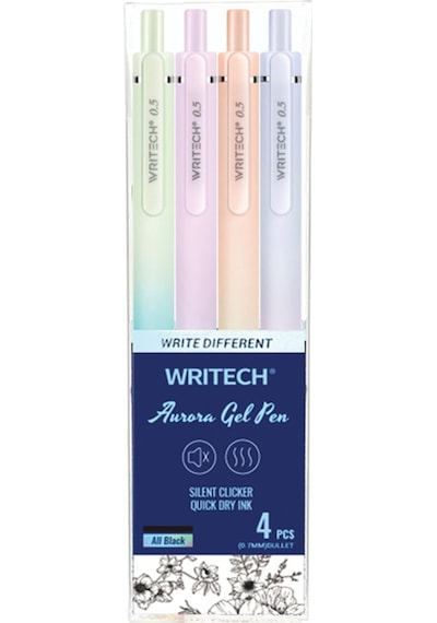 Wrıtech W-0171 Aurora 0,7mm Mavi Jel Kalem - 4'lü Set Ahşap