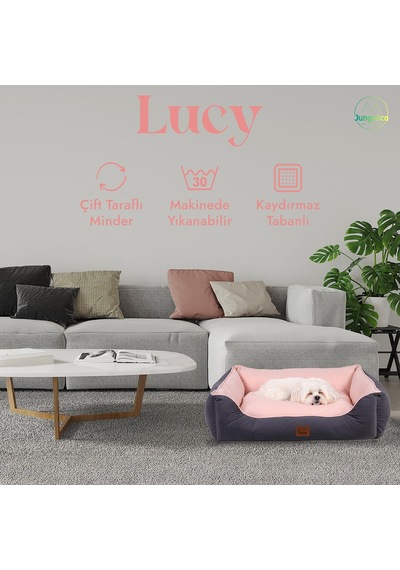 Lucy Köpek Yatağı 40 55 18 Cm Gri Pembe - Yüksek Kaliteli Pet Minderi, Yumuşak Ve Dayanıklı Kumaş, 30 C Yıkanabilir, Konforlu Dinlenme Alanı Köpek Yatak M