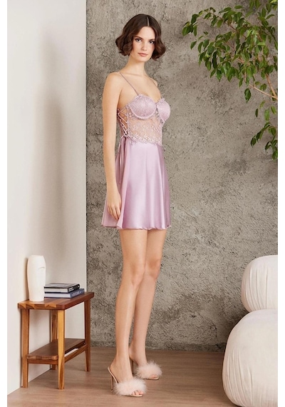 Pierre Cardin Saten Gecelik Sabahlık Pijama Şort 6'lı Gelin Çeyiz Seti Rose6005 001