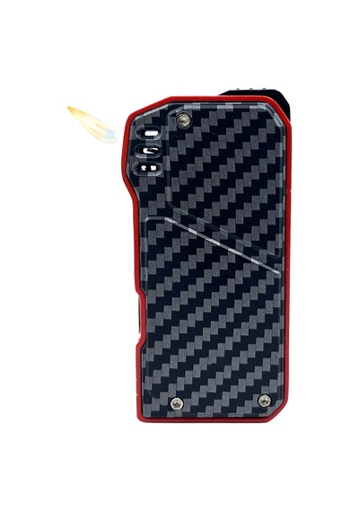 Karbon Fiber Desenli Pipo Çakmağı - Dahili Pipo Kaşığı Kırmızı-siyah