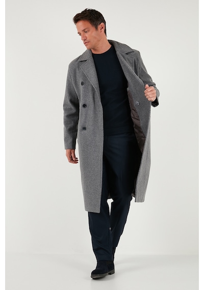 Buratti Loose Fit Kruvaze Yaka Uzun Astarlı Kaşe Erkek Kaban 681003 Gri