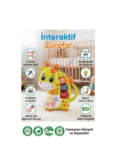 Eğitici Müzikli Ve Işıklı İnteraktif Zürafa Bebek Oyuncağı - Ayarlanabilir Sesli, Bpa İçermez