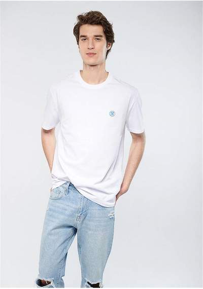 Mavi Logo Nakışlı Beyaz Tişört Loose Fit / Bol Rahat Kesim 067074-620 Beyaz