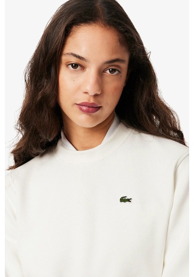 Lacoste Women's Relaxed Fit Crew Neck Cotton Sweatshirt Kadın Rahat Kesim Sweatshirt Beyaz Beyaz